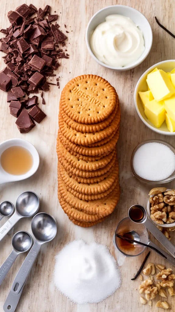 Ingredients for No-Bake Chocolate Biscuit Cake